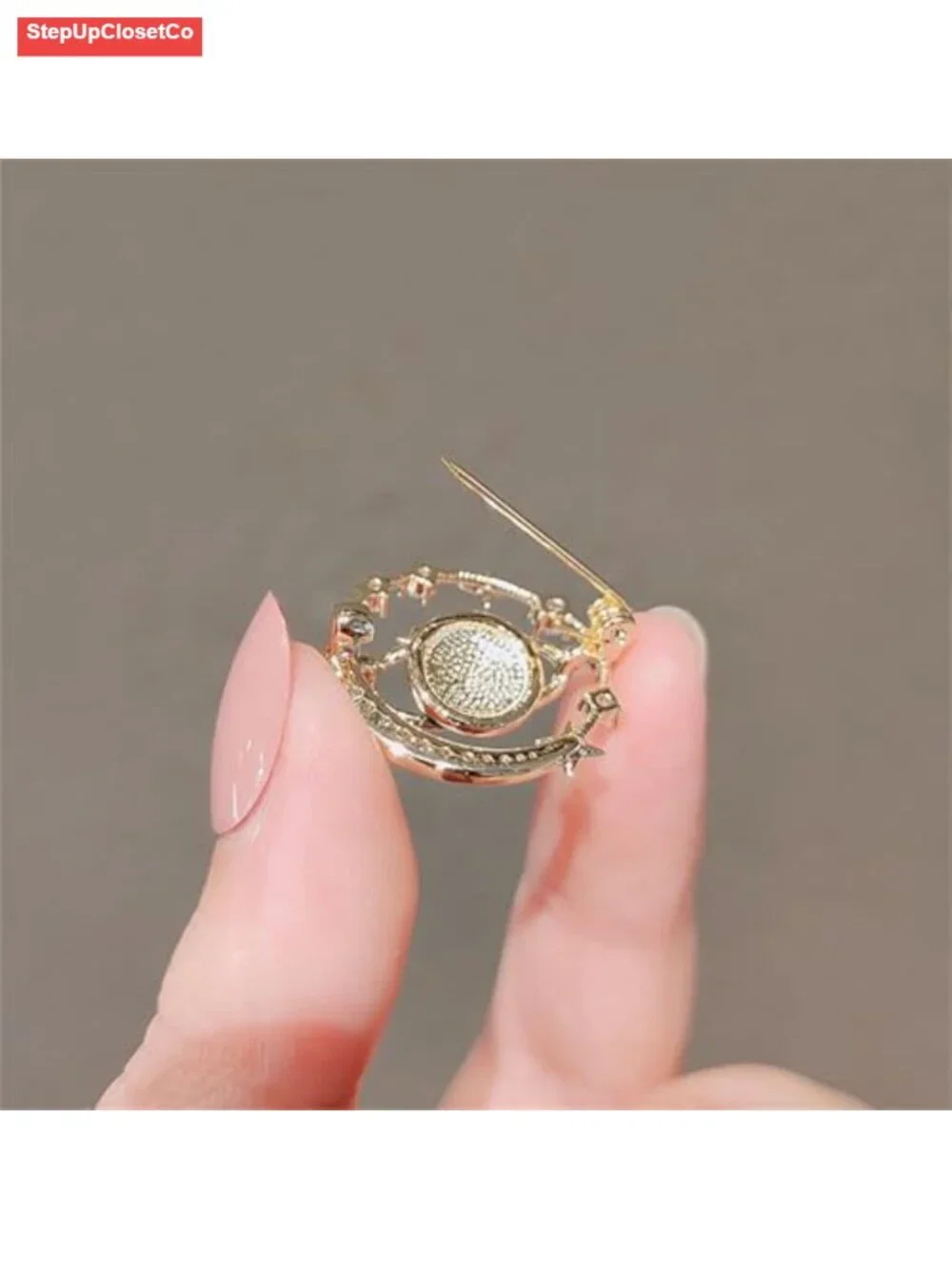 Celestial Enamel Brooch Pin 18K Gold Plated Cubic Zirconia Star Moon Lapel Pin
